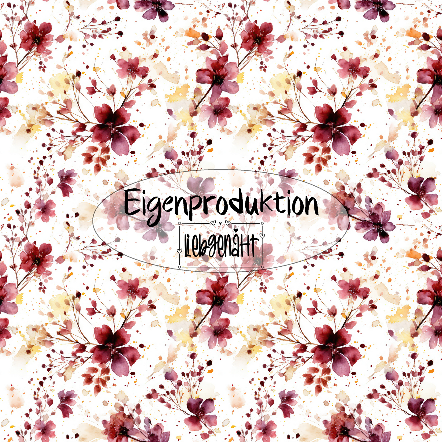 RESTSTÜCK! Eigenproduktion! Burgundy Blumen hell - Rib - 0,45m x VB