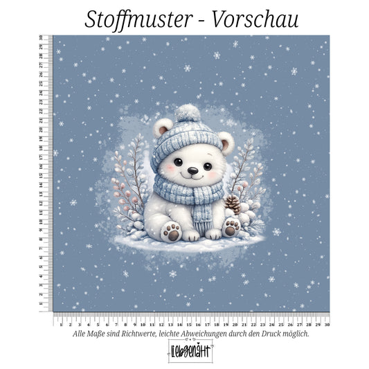VORBESTELLUNG | WINTERTIERE | PANEL EISBÄR SCHNEEFLOCKEN EISBLAU