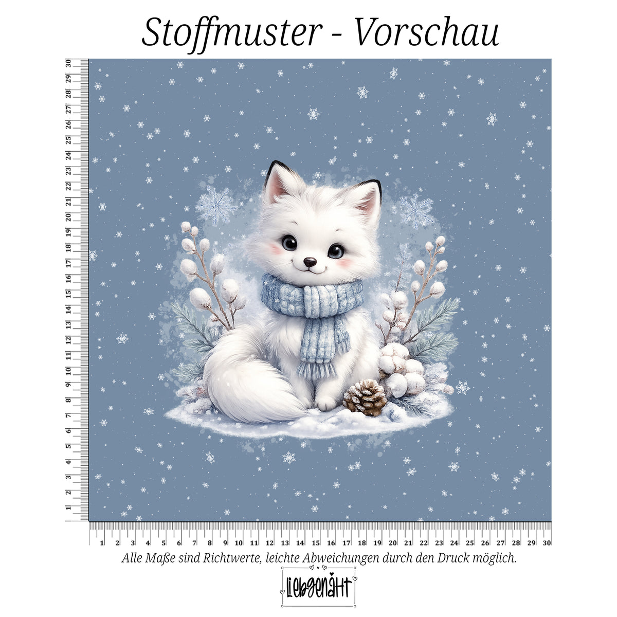 VORBESTELLUNG | WINTERTIERE | PANEL SCHNEEFUCHS SCHNEEFLOCKEN EISBLAU