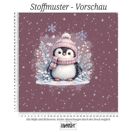 VORBESTELLUNG | WINTERTIERE | PANEL PINGUIN SCHNEEFLOCKEN MAUVE