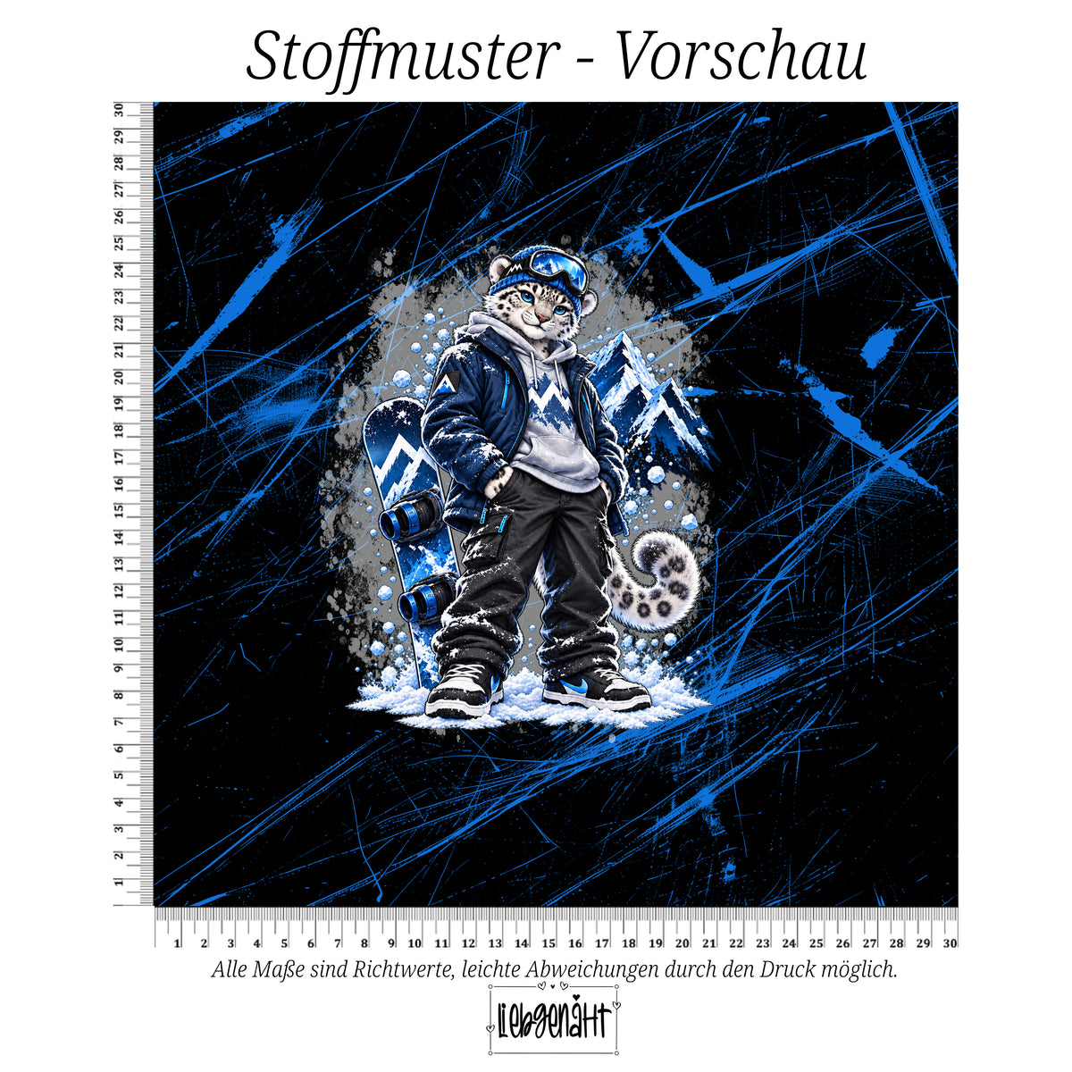 VORBESTELLUNG | WINTERTIERE | PANEL SCHNEELEOPARD SNOWBOARD GRUNGE SCHWARZ-BLAU