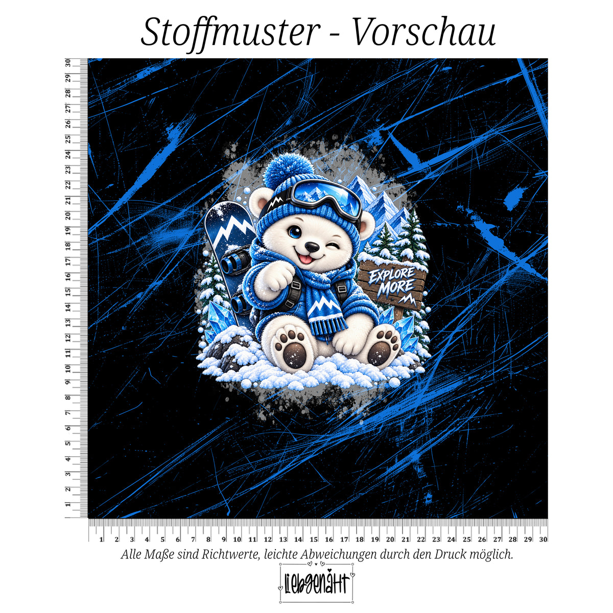VORBESTELLUNG | WINTERTIERE | PANEL EISBÄR EXPLORE GRUNGE SCHWARZ-BLAU