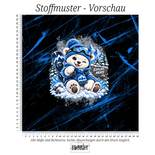 VORBESTELLUNG | WINTERTIERE | PANEL EISBÄR EXPLORE GRUNGE SCHWARZ-BLAU