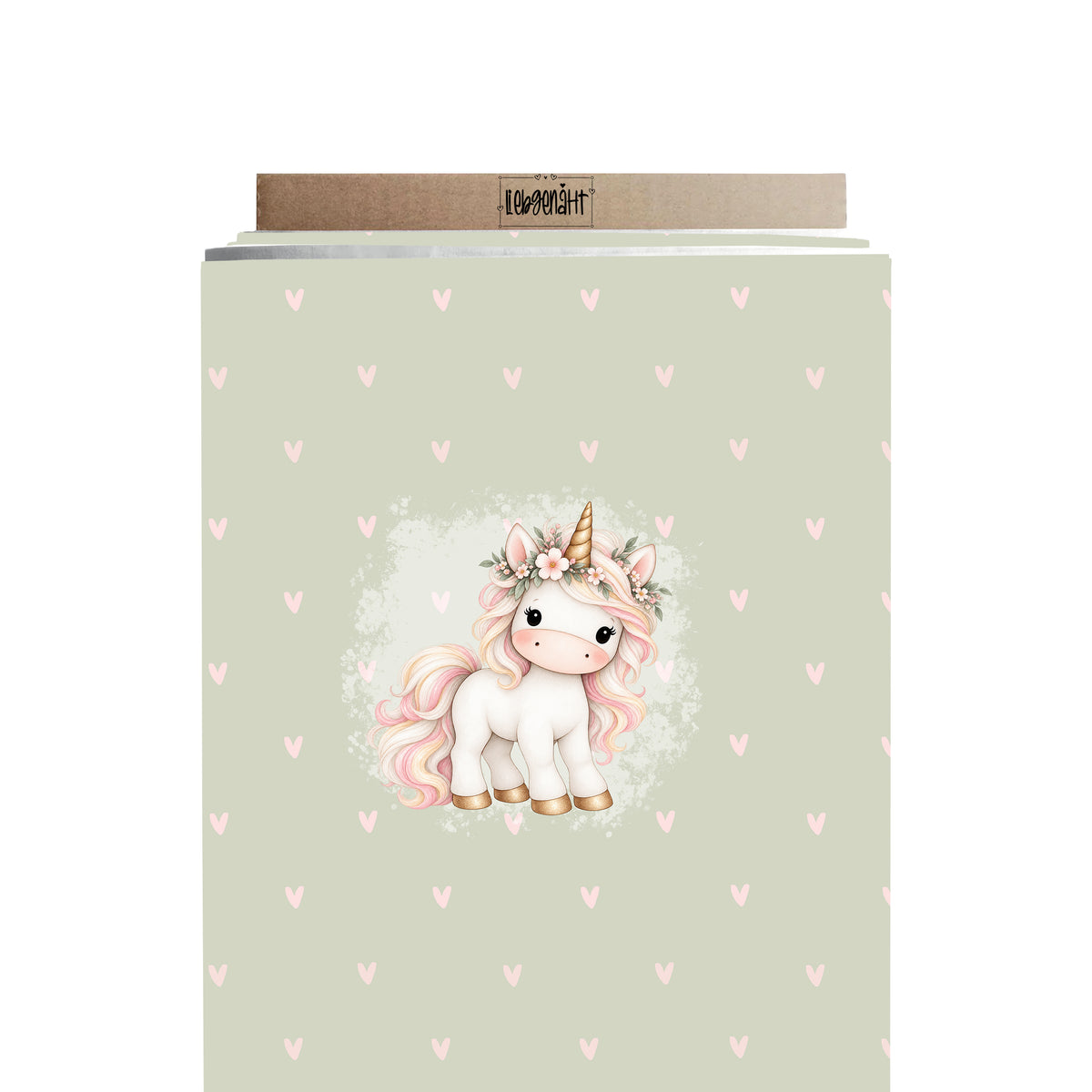 VORBESTELLUNG | FABELGETÜMMEL | PANEL | EINHORN WEISS ROSÉ | STEHEND | HERZEN SALBEI-ROSA
