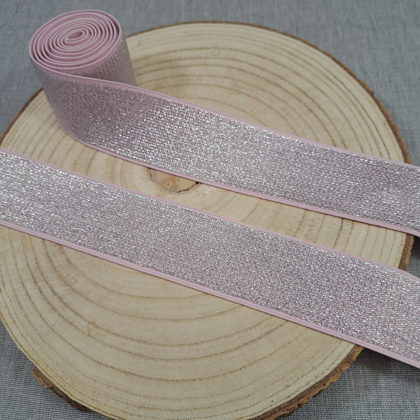 Meterware Gummiband, Glitzer Old Rose, 40 mm