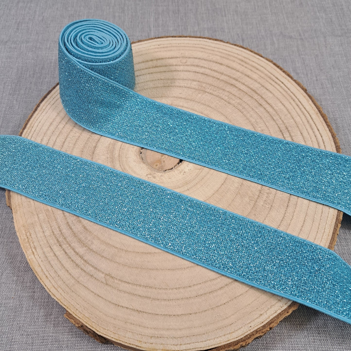 Meterware Gummiband, Glitzer Blue, 40 mm