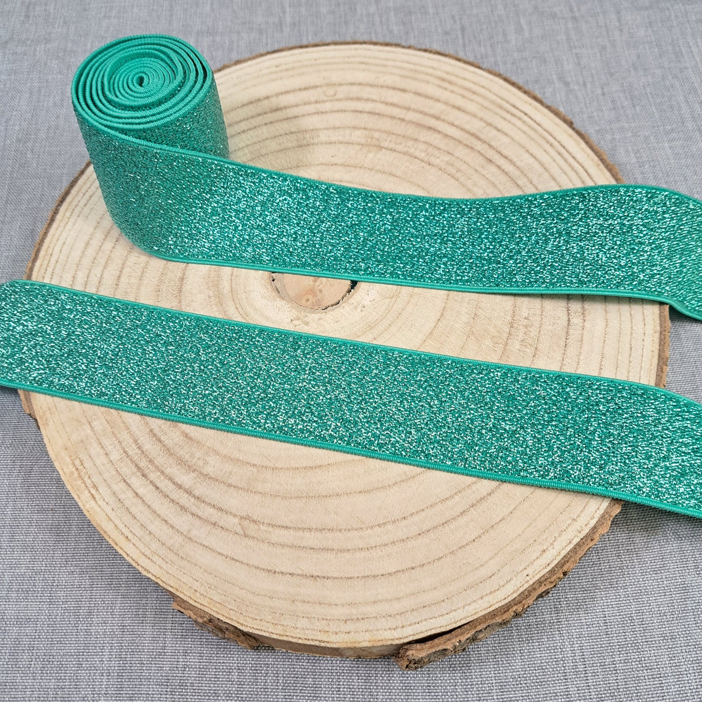 Meterware Gummiband, Glitzer Mint, 40 mm
