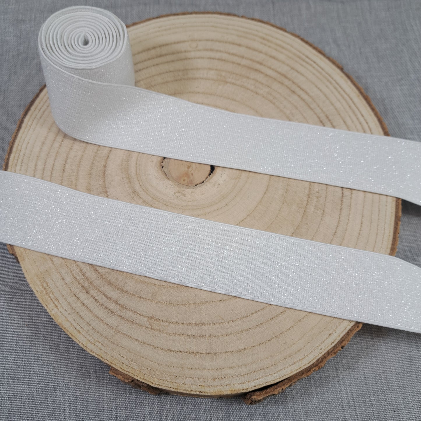 Meterware Gummiband, Glitzer White, 40 mm
