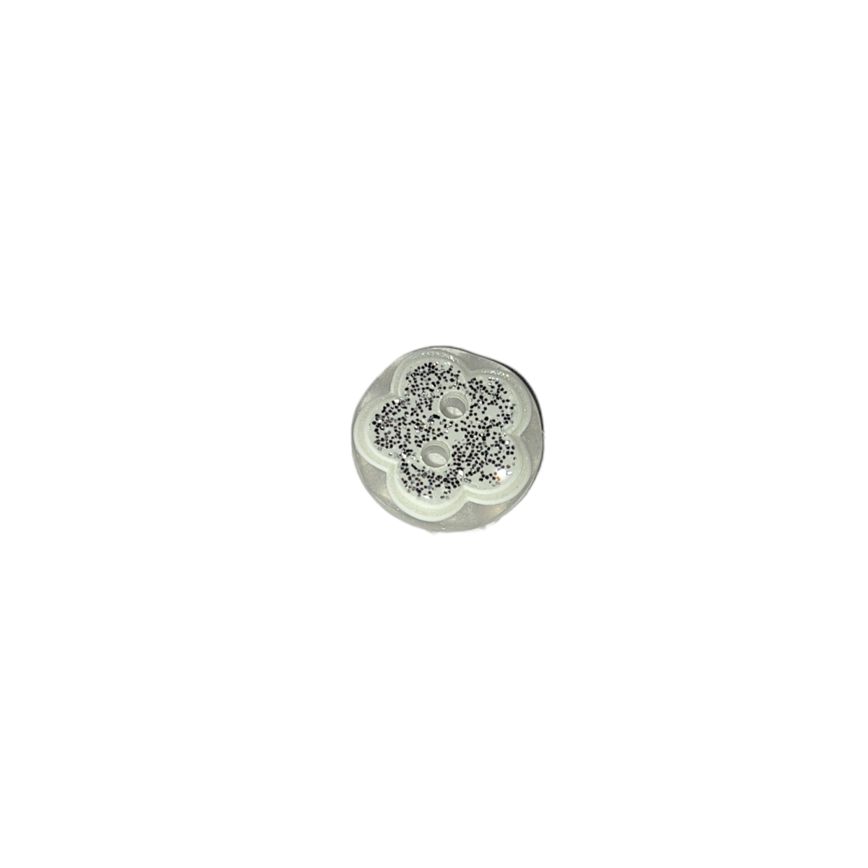 Acrylknopf | 13mm | weiße Blume mit Glitzer