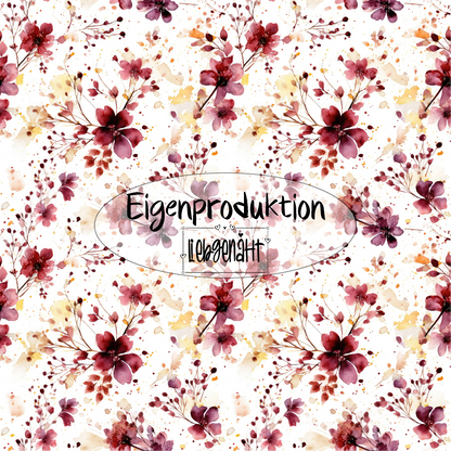 RESTSTÜCK! Eigenproduktion! Burgundy Blumen hell - Rib - 0,45m x VB
