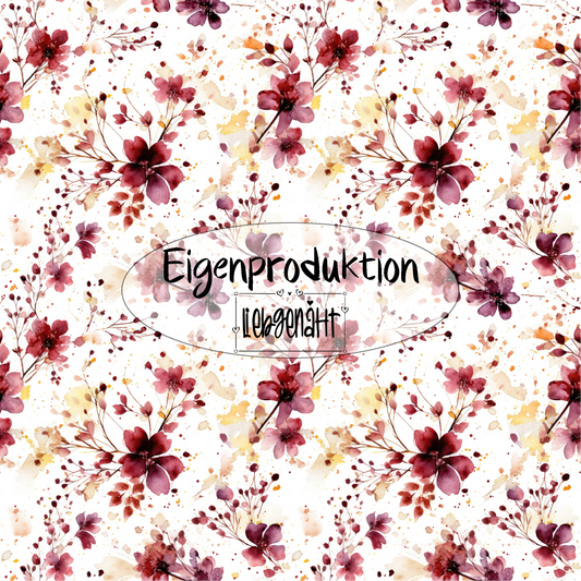 METERWARE! Eigenproduktion! Burgundy Blumen hell - Rib