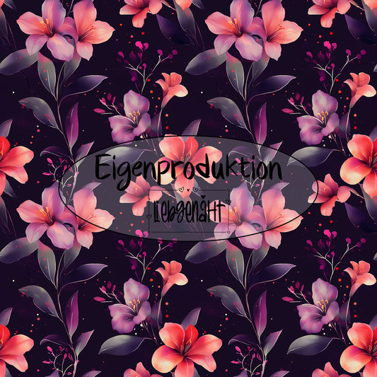 JERSEY | Blumen auf Schwarz | Meterware
