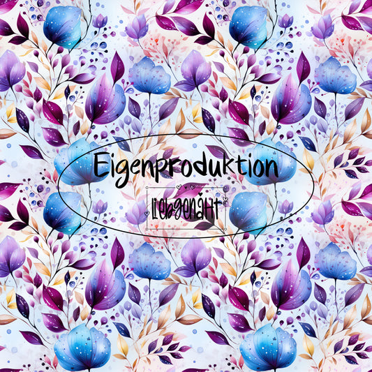 METERWARE! Blumenranken Blau/Lila - Jersey
