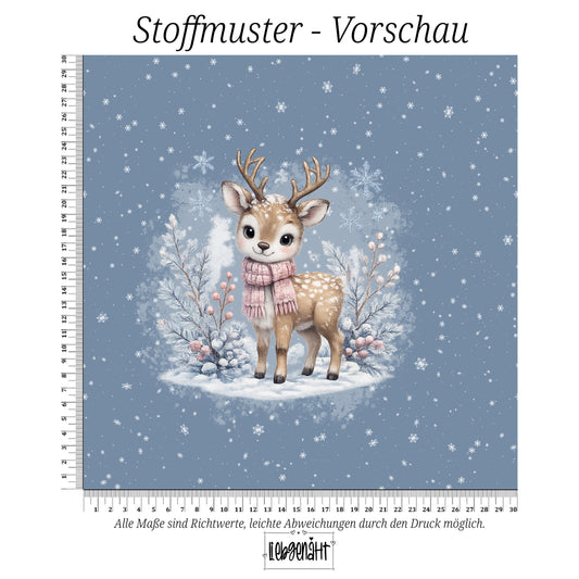 VORBESTELLUNG | WINTERTIERE | PANEL REH SCHNEEFLOCKEN EISBLAU