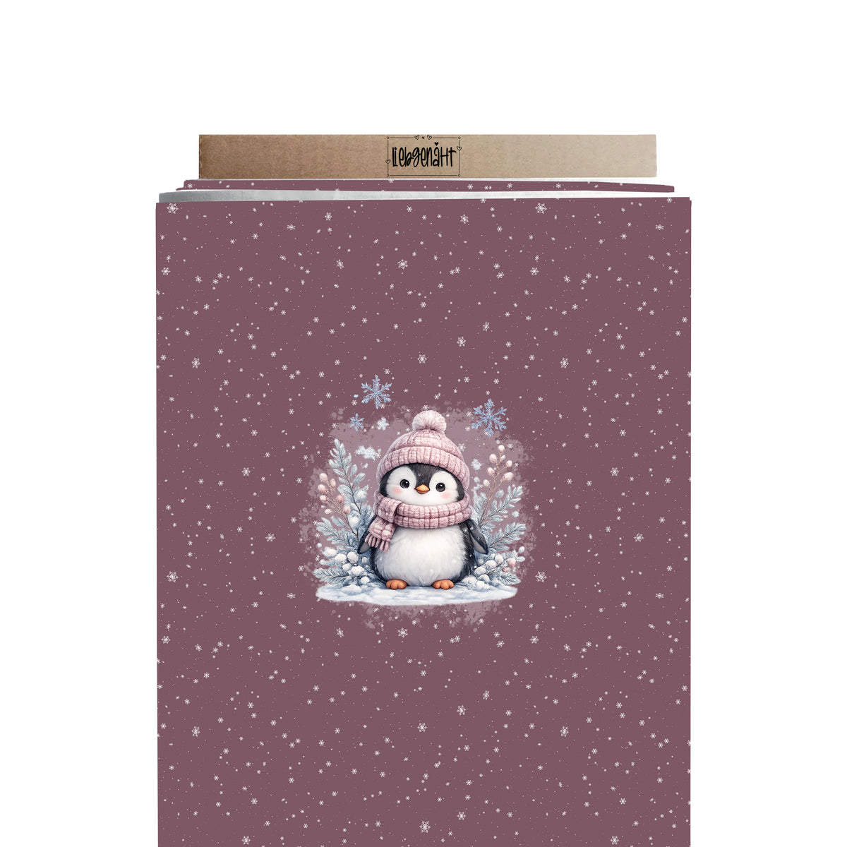 VORBESTELLUNG | WINTERTIERE | PANEL PINGUIN SCHNEEFLOCKEN MAUVE