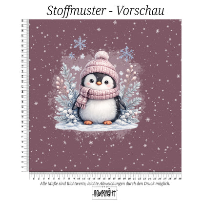 VORBESTELLUNG | WINTERTIERE | PANEL PINGUIN SCHNEEFLOCKEN MAUVE