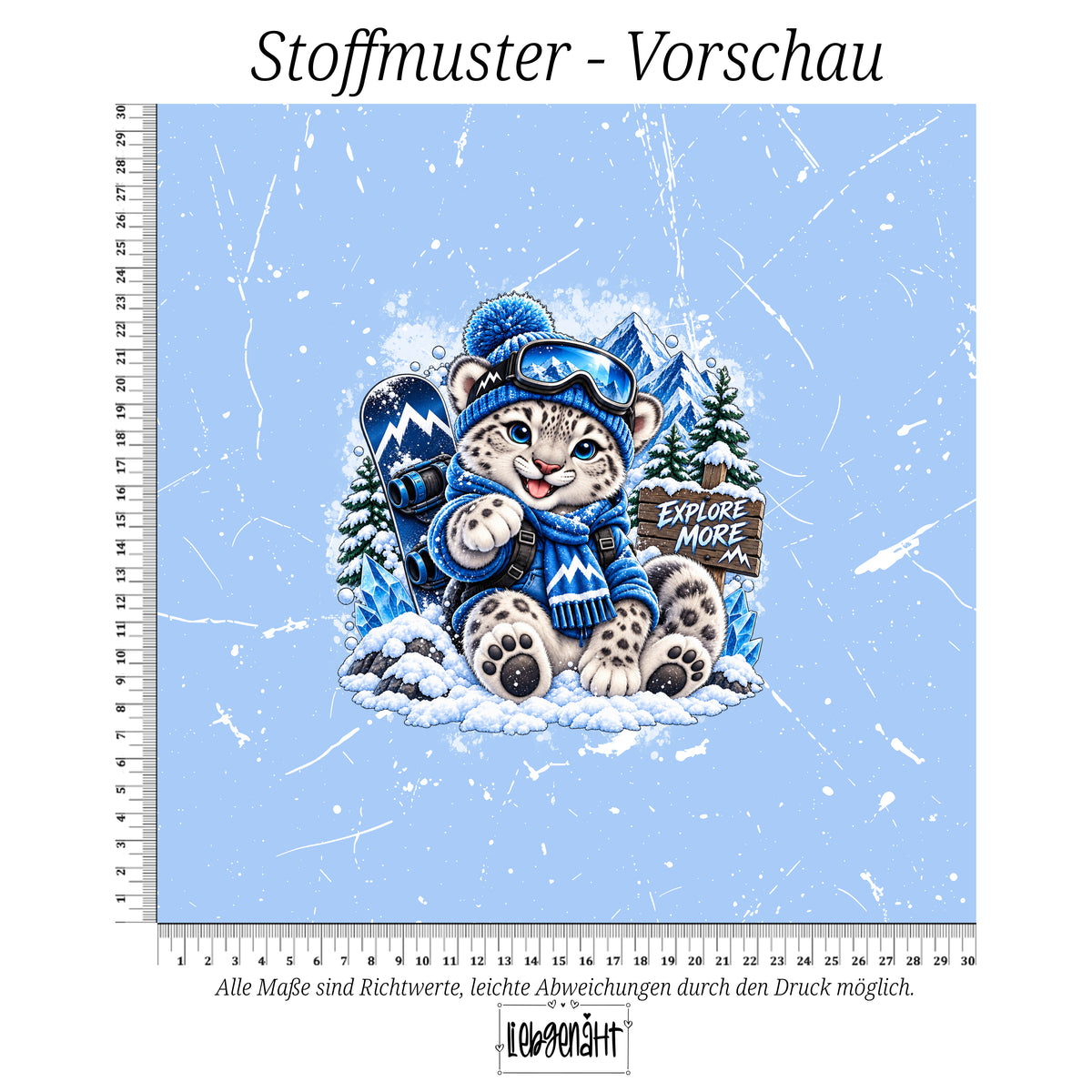 VORBESTELLUNG | WINTERTIERE | PANEL SCHNEELEOPARD EXPLORE GRUNGE EISBLAU