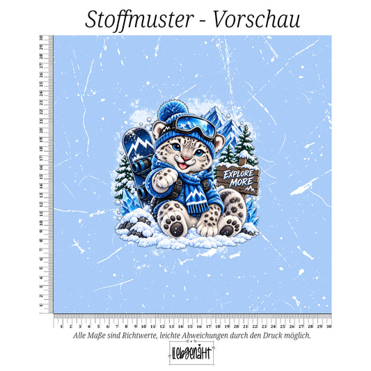 VORBESTELLUNG | WINTERTIERE | PANEL SCHNEELEOPARD EXPLORE GRUNGE EISBLAU