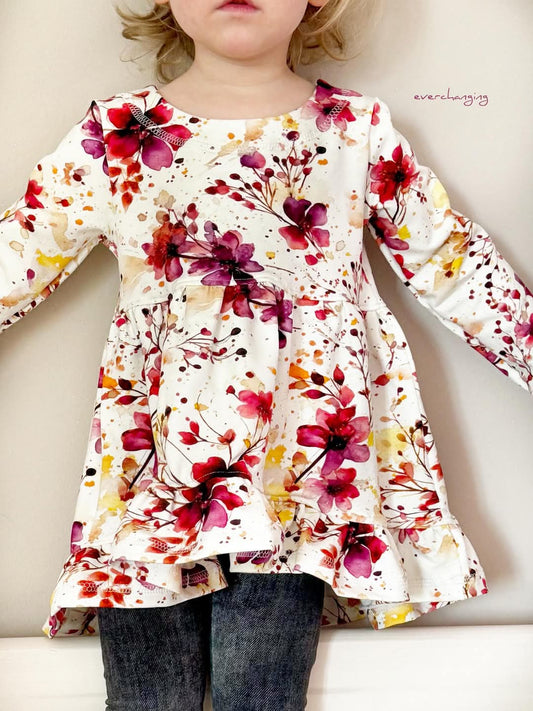 METERWARE! Eigenproduktion! Burgundy Blumen hell - Rib